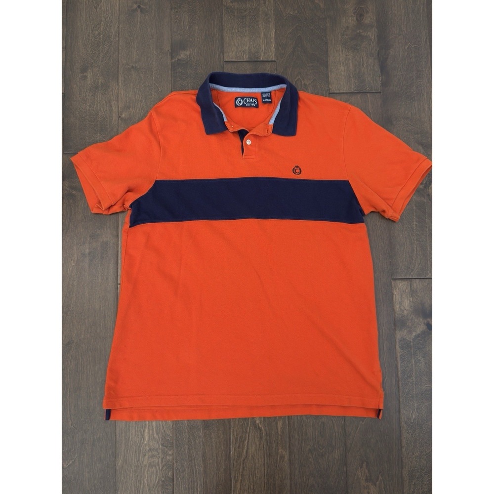 Chaps Mens Orange Striped Polo Rugby Shirt Size XL Crest Logo Short‎ Sleeve